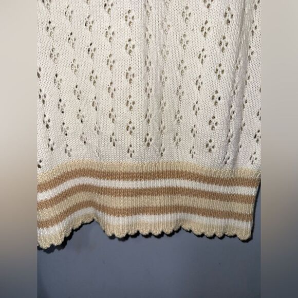 Broadway 38 Cream Ruffle Yoke Pointelle Knit Sweater Size M EUC - Picture 5 of 9
